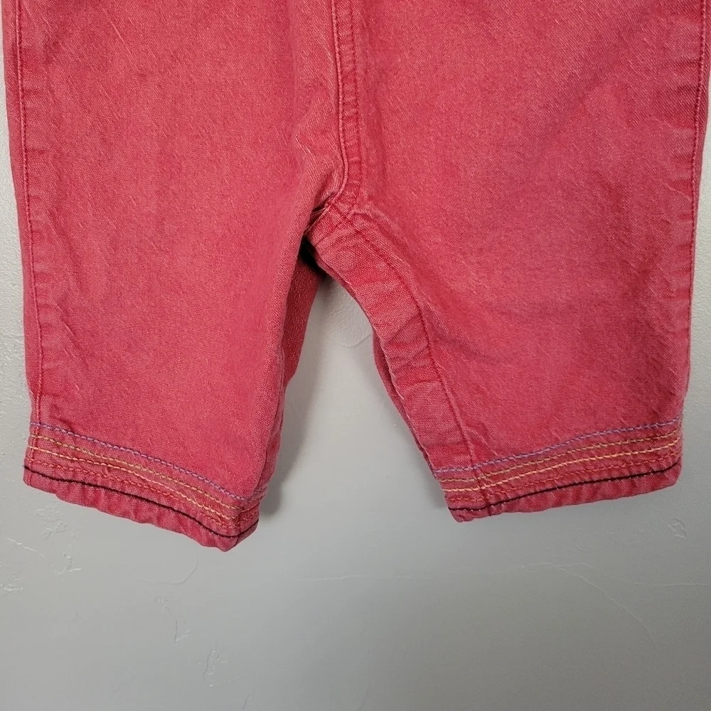Carter's Vintage Faded Red Denim Overalls Baby Girl 9-12 Months Floral Embroider